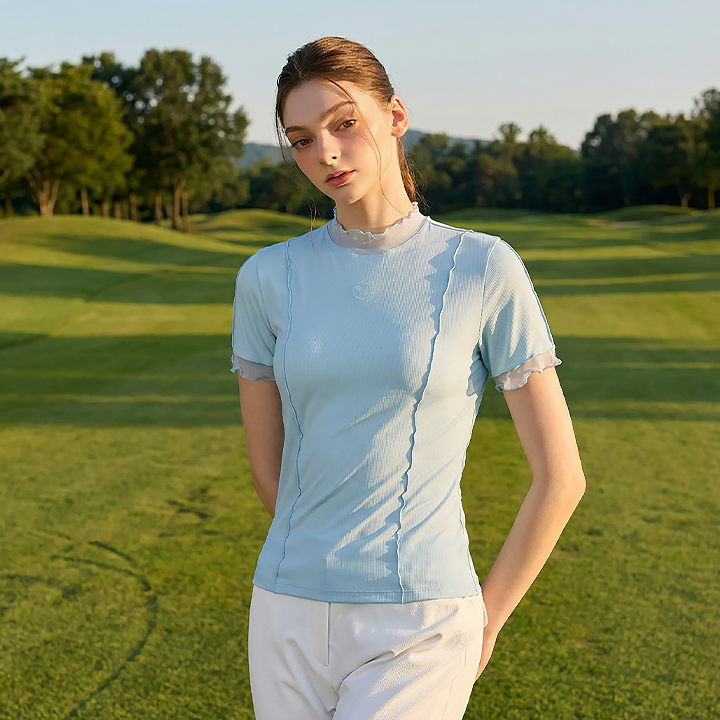 XFL2TS1203 Ruffled Mock Neck Short top