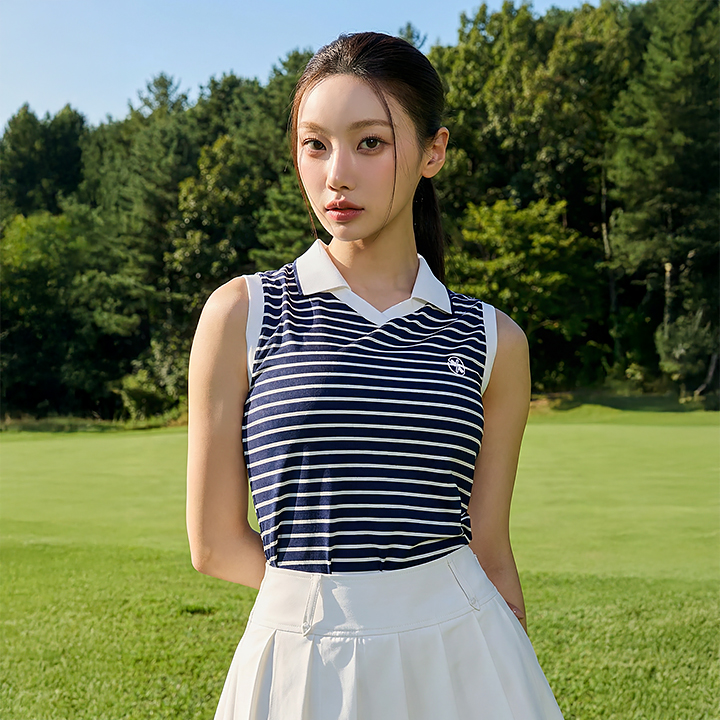 XFL2QE1206 Open Collar Stripe Sleeveless top