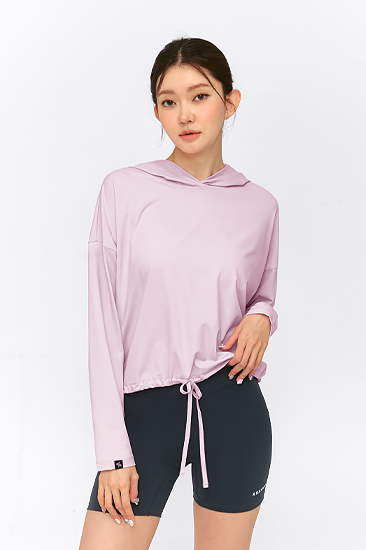 XFK2TL1101 Daily Feather dstring Crop Hoodie Fairy Pink Top