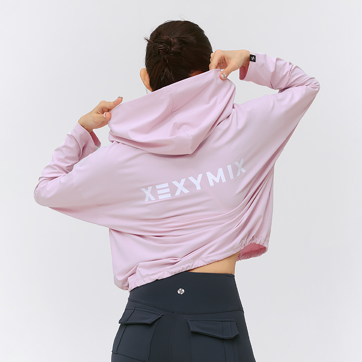XFK2TL1101 Daily Feather dstring Crop Hoodie Fairy Pink Top