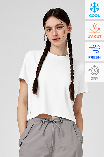 XFK1TS1002 Ice Feather Light 2.0 Crop Short Sleeve Back Ivory top