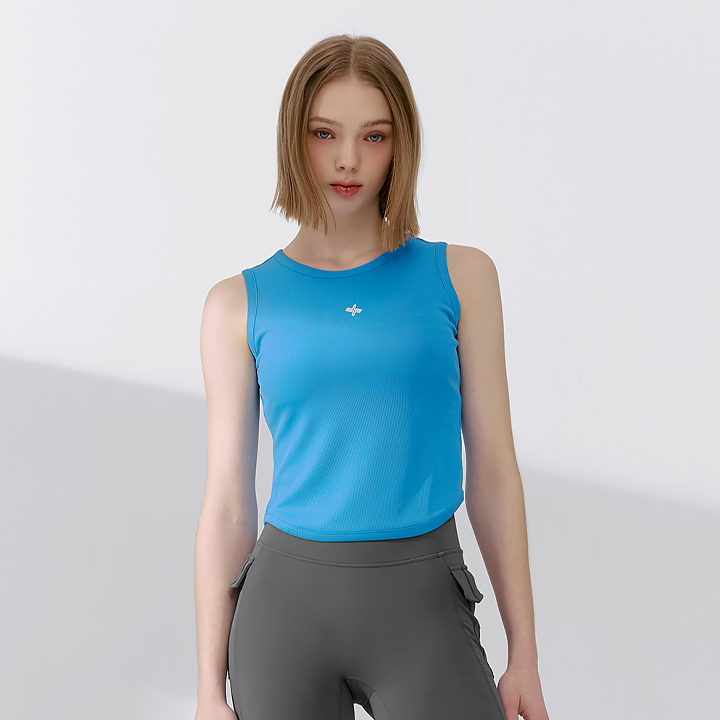 XFK2TE1101 Ribbed Tension Sleeveless Watery Blue TOP