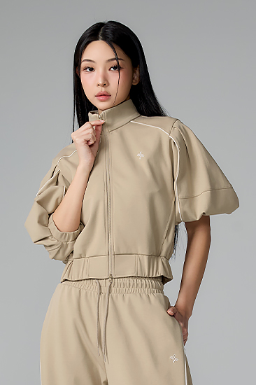 XFL1JL1105 Piping High Neck Zip-up Jacket Top
