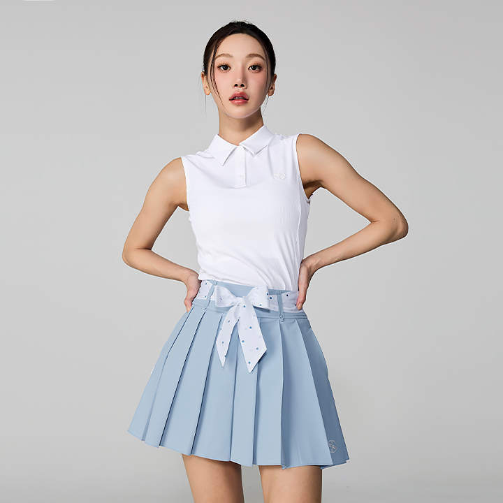 XFL1RK1202 Dot Belt Pleats Skirt BOTTOM