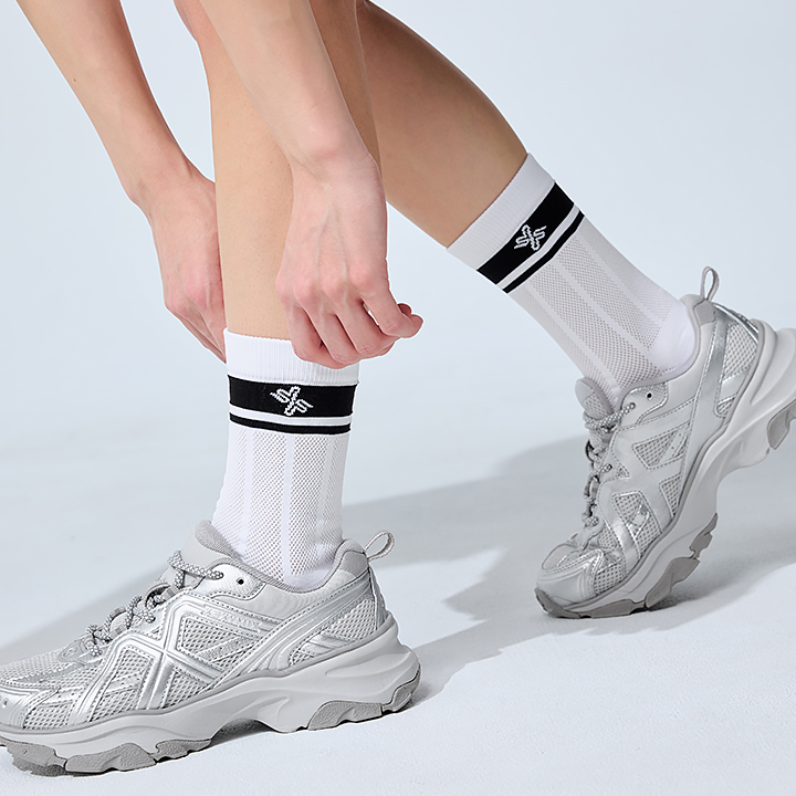 XUL5AM1612 Mesh Double Line Crew Socks ETC