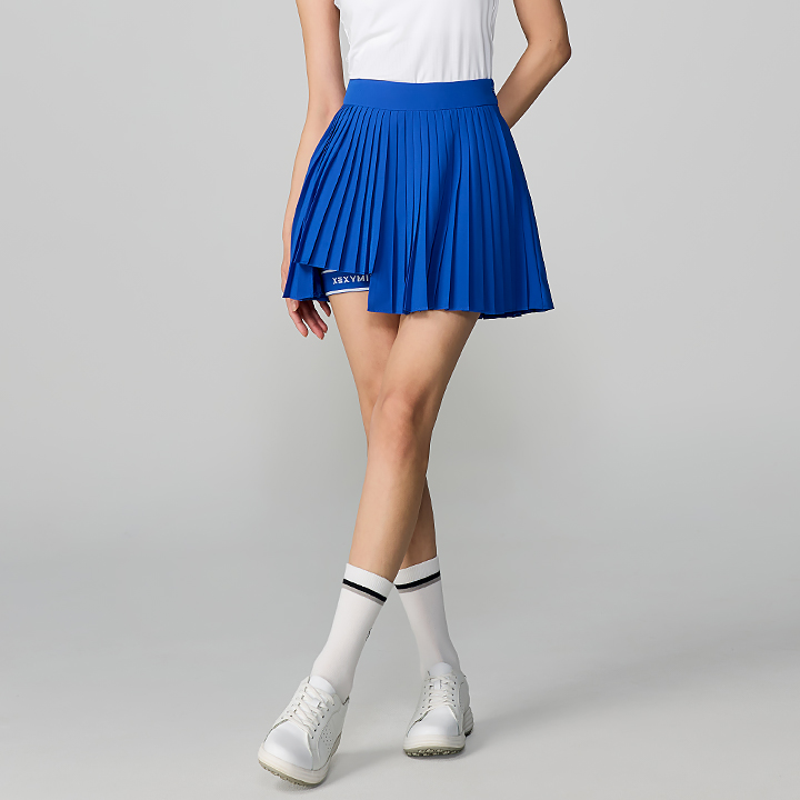 XFL1RK1205Unbalanced Logo Point Pleats Skirt Bottom