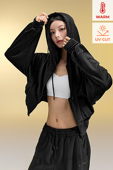XFK3JL1121 Velour Warm Hood Zip-up Top
