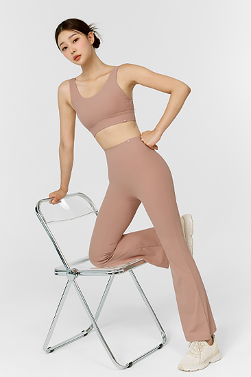 XWFLG10J3 Comfort Tension Ribbed Bootcut Pants Smoke Rose Bottom