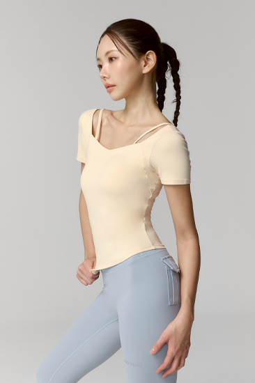 XFK1BL1503 Cotton-like Heart Neck Crop Classic Beige TOP