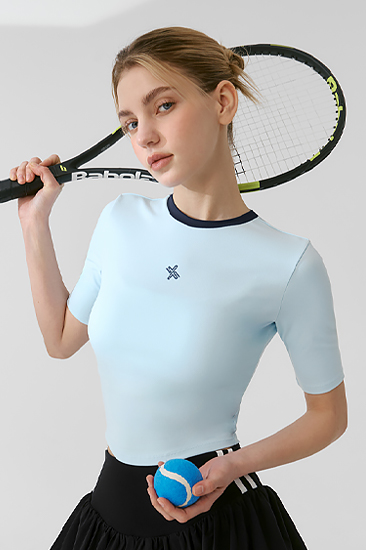 XFK2TS1103 Sporty logo color combination Crop River Blue TOP