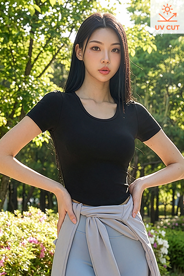 XFL1BL1508 All-in-One In-Pad Cropped Short Sleeve TOP