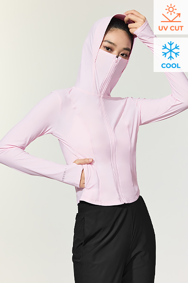 XFK2JL1004 Light Cooling Slim Fit Cropped Hoodie Jacket Sophia Pink top