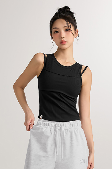 XFK1BL1501 Soft ribbed layered tank top