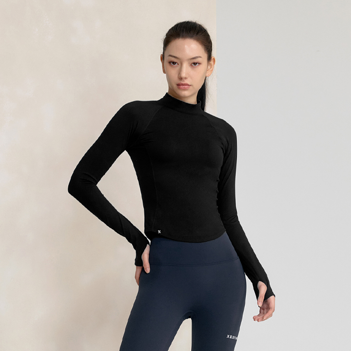 XWFLT06J3 Peach-like Mock Neck Long TOP