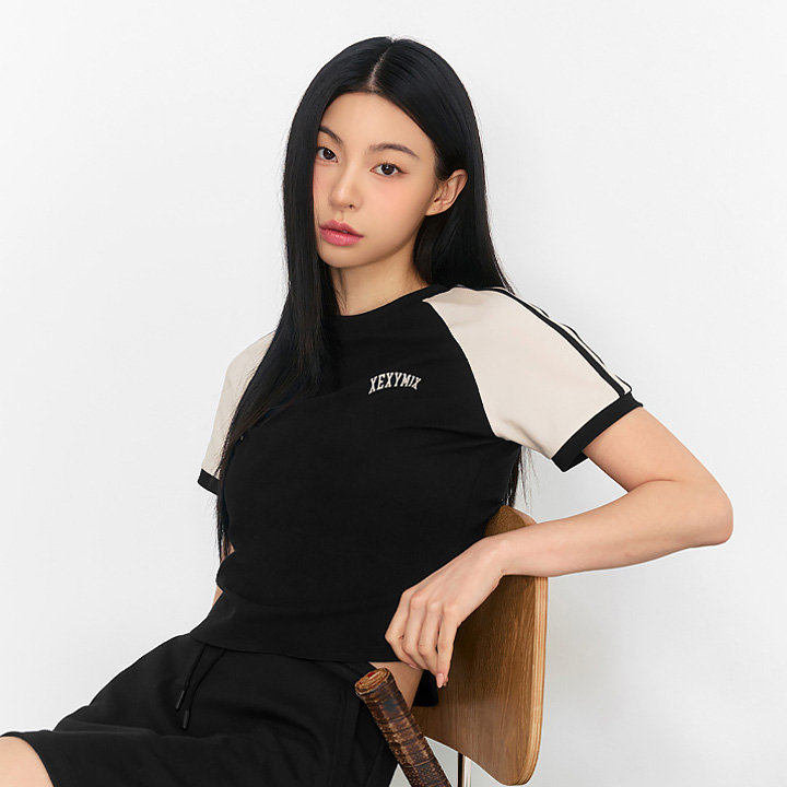 XFK2TS1101 Raglan color combination Crop Short TOP