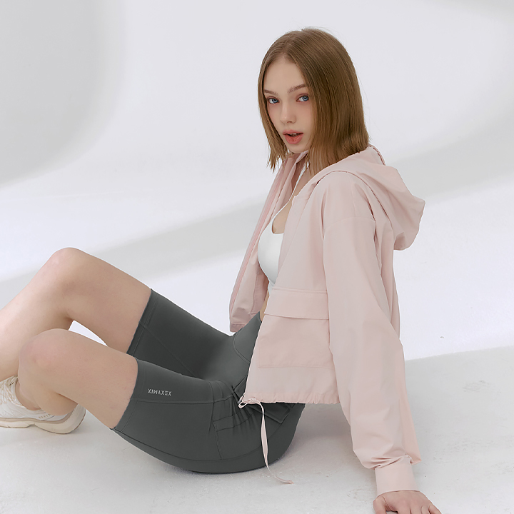 XUL3AZ1617 Light Woven Hood Crop Jacket TOP