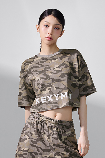 XFK2TS1112 Camouflage Crop Short Camo Grey TOP