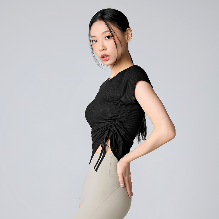 XTFST10J3 Soft Rib Side String Short Sleeve Top
