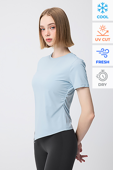 XFL2TS1004 Ice Feather Light 2.0 Asymmetric Shirred Short-Sleeve Top