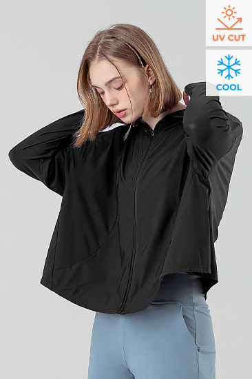 XFK2JL1003 Light Cooling loose fit Crop Hood jacket Black TOP