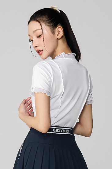 XFL2TS1203 Ruffled Mock Neck Short top