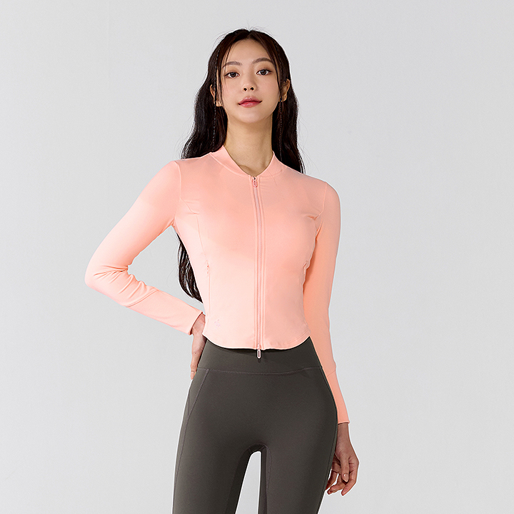 XWFGJ01H3 Slim Fit Round Neck Zip Up Jacket Top
