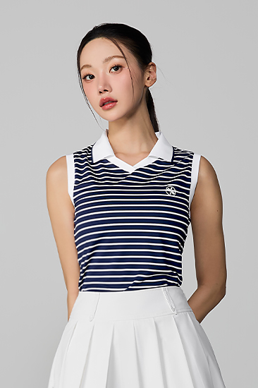 XFL2QE1206 Open Collar Stripe Sleeveless top