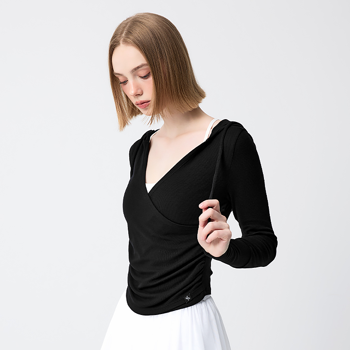 XFL3TL1130 Soft Wrap Shirring Hoodie Top