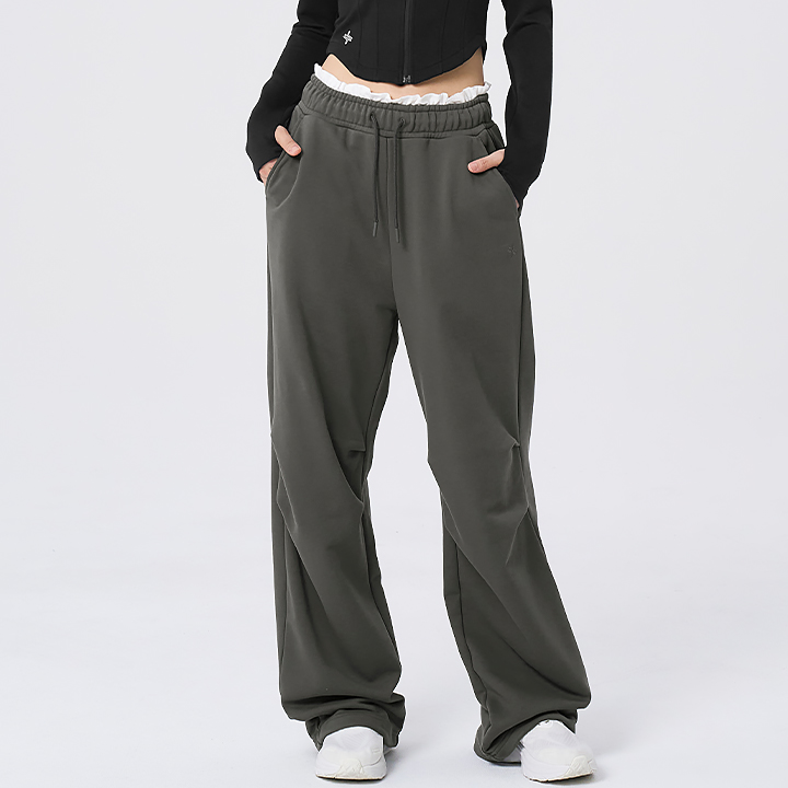XFL3PP1124 Softly Layered Banding Wide Pants Bottom