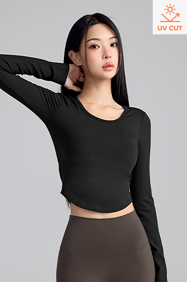 XFL1BL1507 All-in-One In-Pad Cropped Long Sleeve TOP