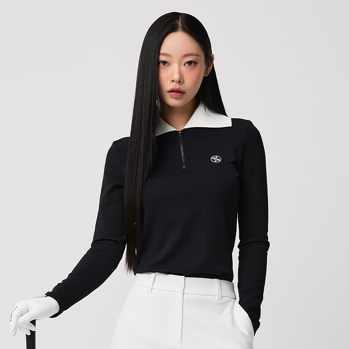 XFL3QL1202 Waffle Peach Color Block Collar Half-Zip TOP
