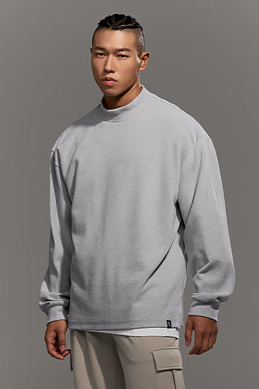 XML3TU1111 Knit-like Men's Mock Neck Long Top