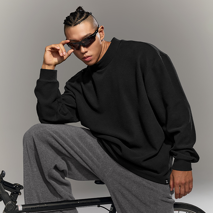 XML3TU1111 Knit-like Men's Mock Neck Long Top