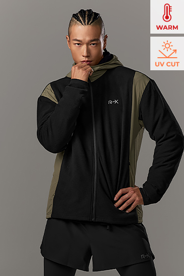 XML4JL1001 RX Men's Woven Mix Grid Fleece Zip Up TOP