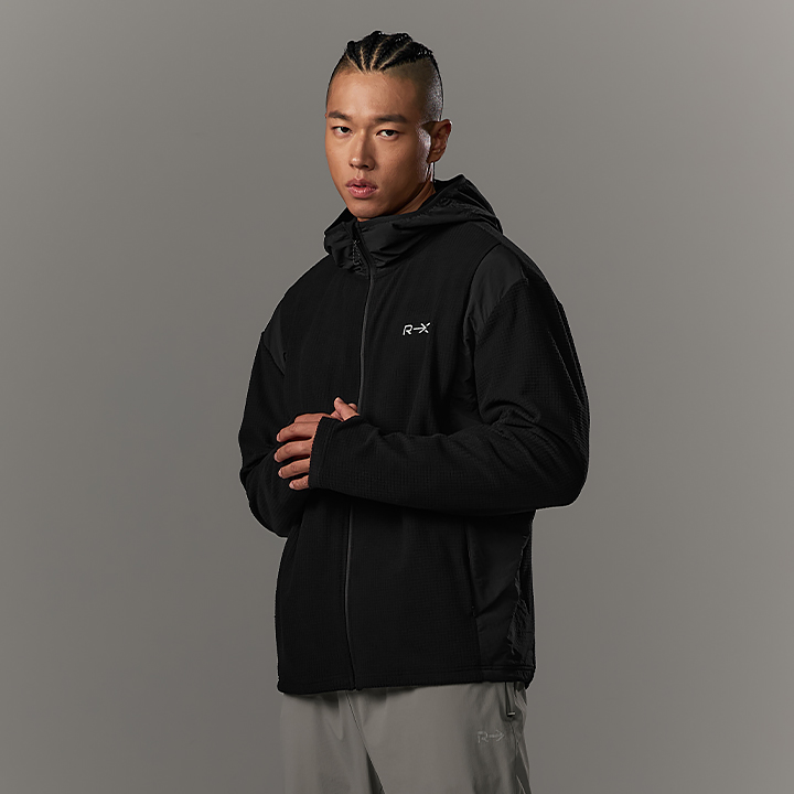 XML4JL1001 RX Men's Woven Mix Grid Fleece Zip Up TOP