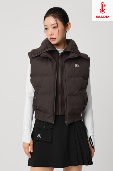 XFL4VP1201 Warm Puff Knit Collar Padded Vest Top
