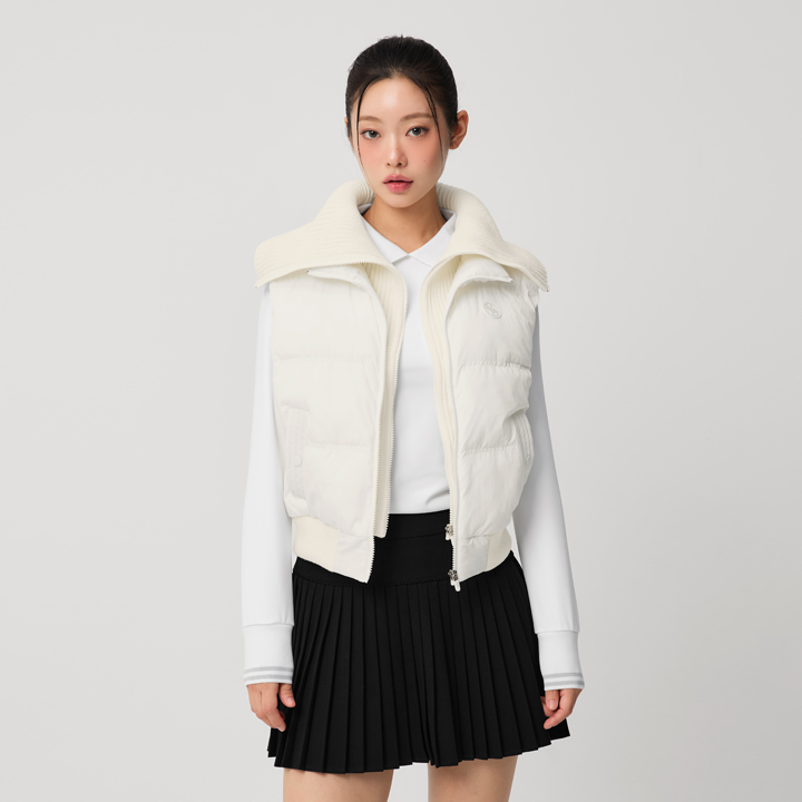 XFL4VP1201 Warm Puff Knit Collar Padded Vest Top