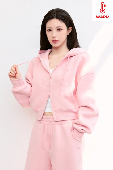 XFL4JL1119 Warm Cozy Crop Hood Zip-up Top