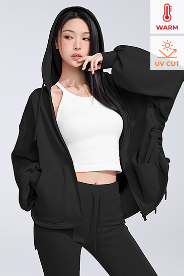 XFL4JL1107 Mink Plush Hood Zip-up Top