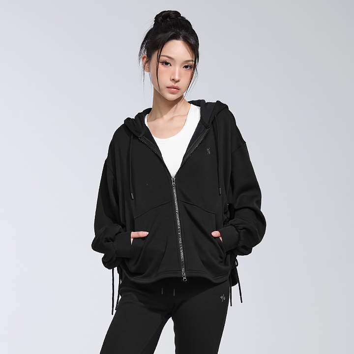 XFL4JL1107 Mink Plush Hood Zip-up Top